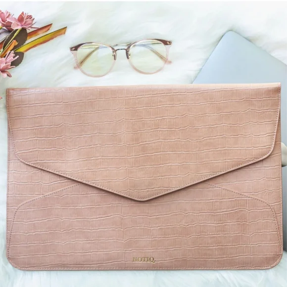 NOTIQ Leather Laptop Case Tech Clutch With Dust Bag - Picture 1 of 11